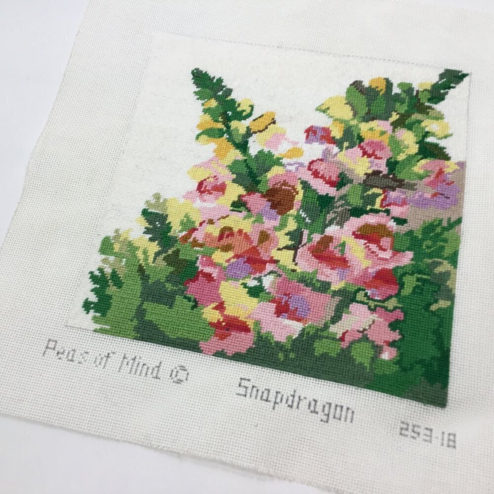 Finished Ready to Frame Needlepoint Too Peas of Mind Snapdragon Hand Painted - Picture 8 of 8